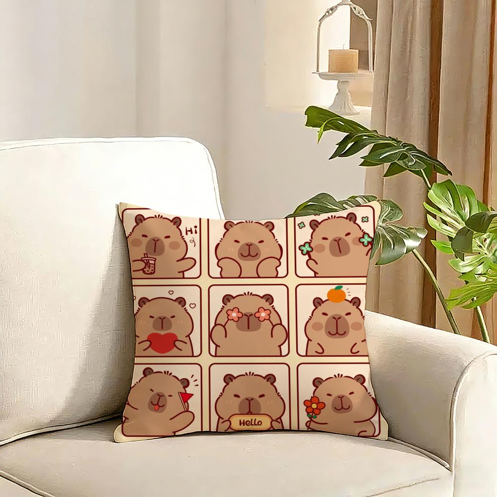 Capybara Cartoon Cute Cushion Cover Reversible Plush Pillow Cover Soft Fluffy Home Decor for Sofa Bedroom