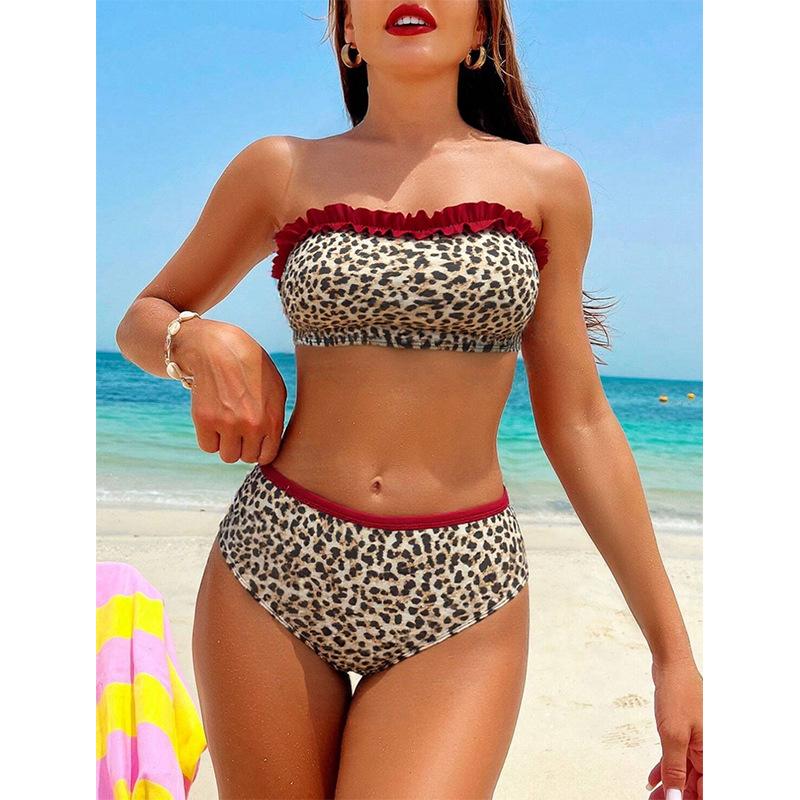Sexy Leopard Print High Waisted Bikini 2-piece Women's Beach Style Split Swimsuit New Summer Beach Suit
