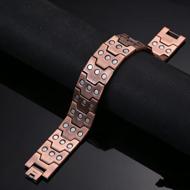 Mens Vintage Copper Bracelet With Magnetic Clasp Geometric Retro Style Electroplated Finish