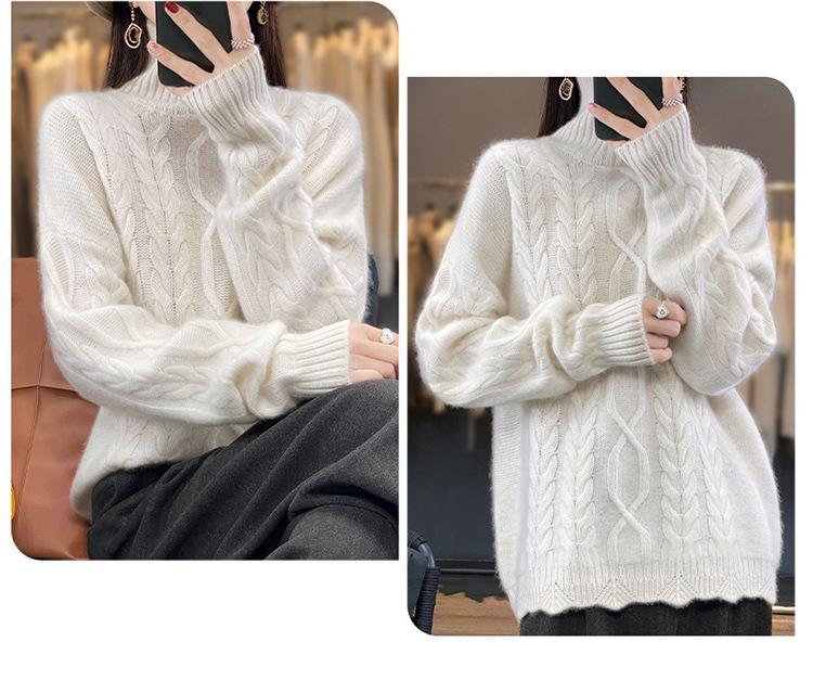 Women's High Neck Drop Shoulder Cashmere Sweater - Autumn/Winter New Arrival, Loose Slimming Knit Pullover
