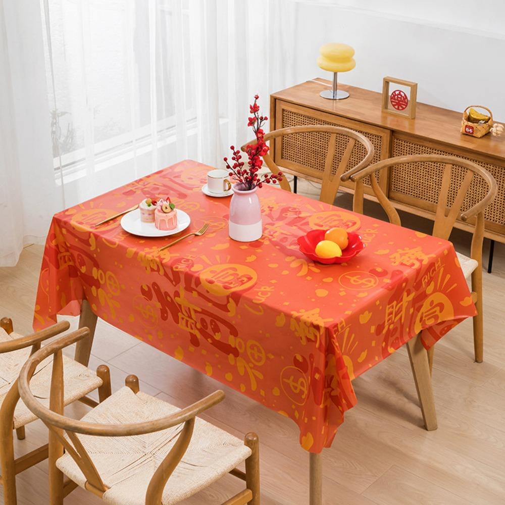 PEVA Tablecloth Thickened Table Cover Portable Red Festive Table Cloth  Home Decoration