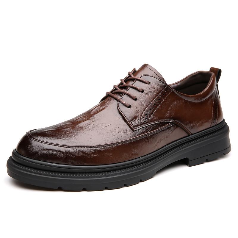 Dress Casual Brown Derby Shoes Men's Low-Top Lace-Up Leather Shoes Men's British Wedding Shoes 2025