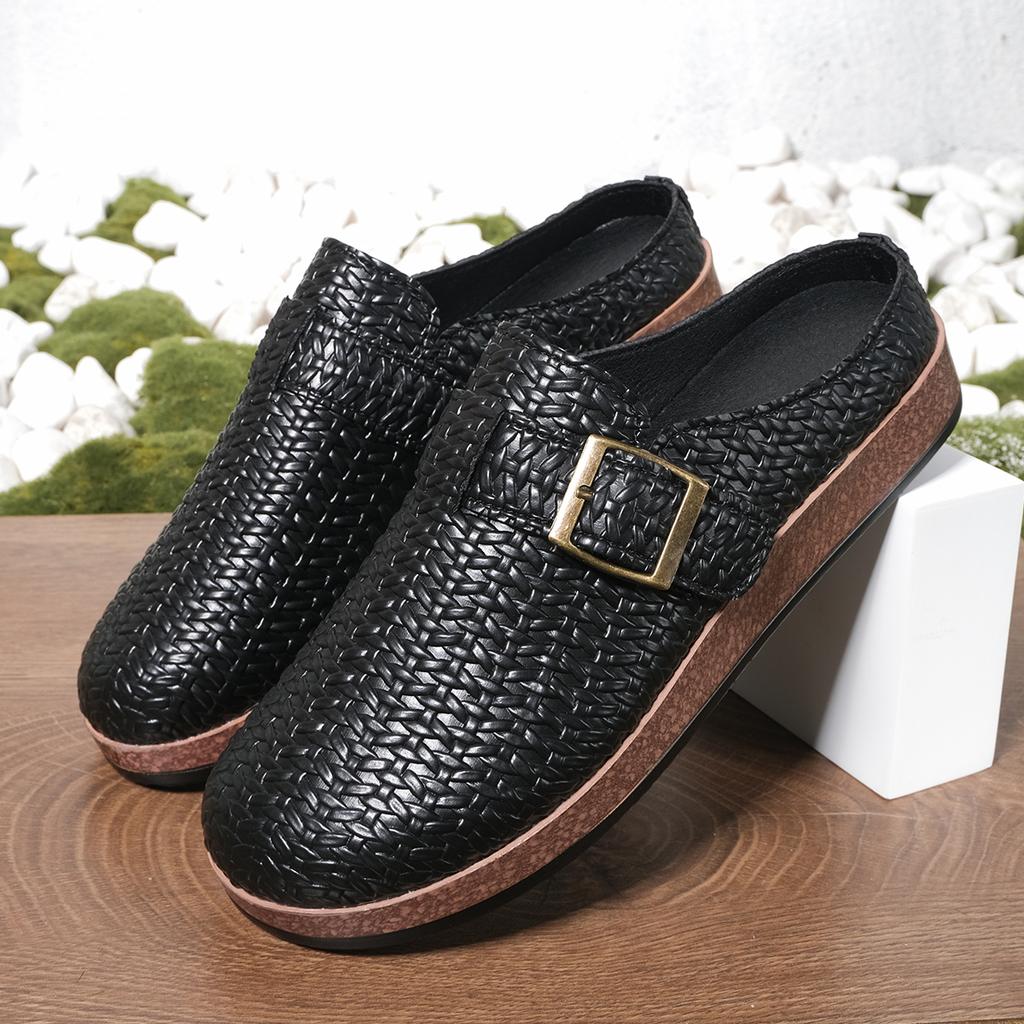 Fashion Summer 2025 New Style Woven Flat Bottom Ladies Slippers Beachwear Casual Slip-On Sandals Comfortable Rubber Sole Adult Footwear