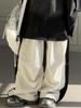 2025 Boys Denim Color Block Wide Leg Sweatpants - Casual Loose Fit, Pleated Straight-Leg Design