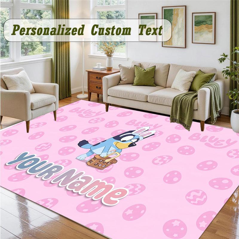 Crystal Velvet Square Rug Custom NameBluey Pattern Non Slip Home Floor Decor Rug