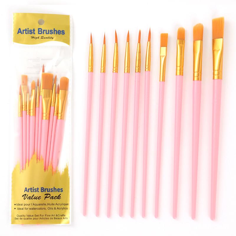 10Pcs/Set Multi-Functional Watercolor Brush Pearlescent Plastic Rod Nylon Hair Hook Line Gouache Oil Brush School Art Supplies