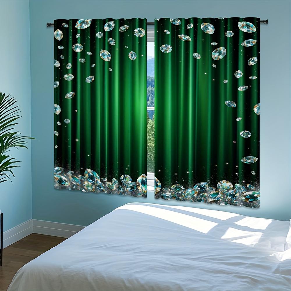 2Pcs Polyester Emerald Diamond Washing Printing Window Curtains Birthday Party Decoration Backdrop Drapes for Living Room