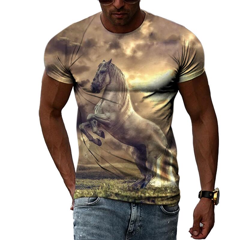 Summer Fashion Graphic Animal Horse T Shirts For Men Casual 3D Print Tee Hip Hop Harajuku Personality Round Neck Short Sleeve