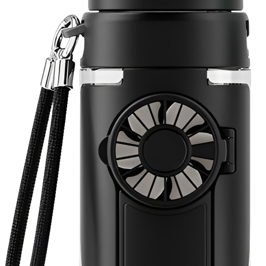 2-in-1 Tritan Sports Cup with Detachable 3-Speed Handheld Fan Transparent Leak Proof Cold Drink Bottle for Outdoor Gym Travel