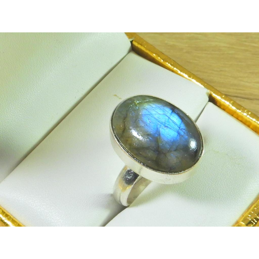 Oval Labradorite Ring US-9 Solid 925 Sterling Silver Chunky Gemstone Ring MK-40