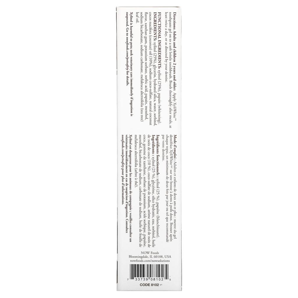 Now Foods Solutions, XyliWhite, Coconut Oil Toothpaste (Gel Type), Mint, 181g (6.4oz)