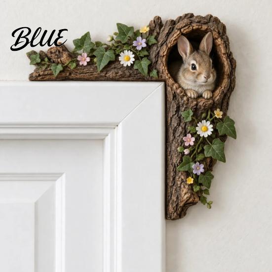 Unique Chipmunk Wall Art Tree Hollow Door Topper, Squirrel Owl Wooden Frame Sign, Whimsical Rustic Corner Accents Animals Ornament, Woodland
