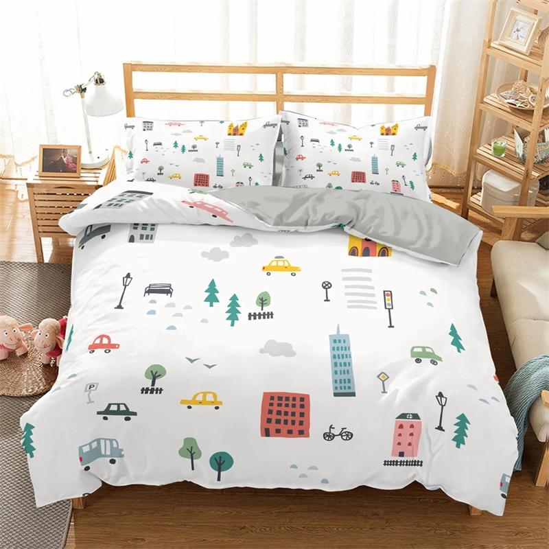 Coleções de Roupa de Cama de Trem de Desenho Animado 23 Peças Capa de Edredom Carro de Brinquedo Caminhão Capa de Colcha Macia Tamanho Solteiro Queen King Capa de Edredom de Poliéster