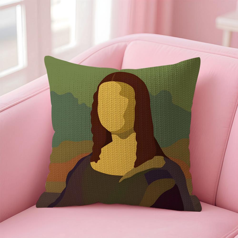 Mona Lisa Art Cushion Cover Natural Linen Pillow Case DoubleSided Print Decorative Sofa Pillowcase Home Decor Gift