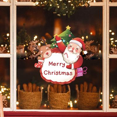 Fun-f258 Babbo Natale Cartone Animato Alce Slogan Inglese Adesivi per Finestre in Vetro