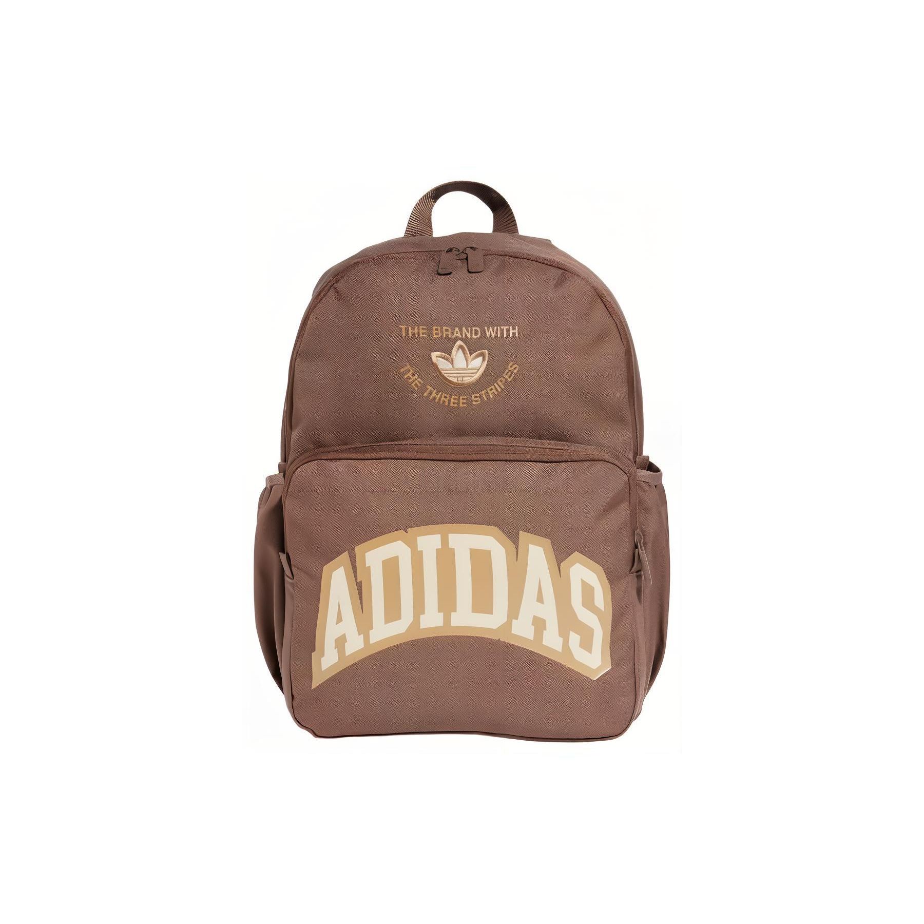 Adidas Originals 22.1L Sports Casual Zipper Backpack Recycled Polyester Unisex Backpack Brown IU0021 Brown