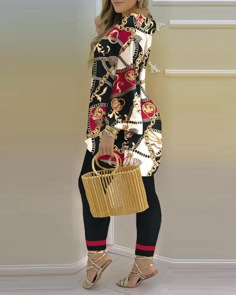 2023 Spring Women's European & American V-Neck Long-Sleeve Fashion Set