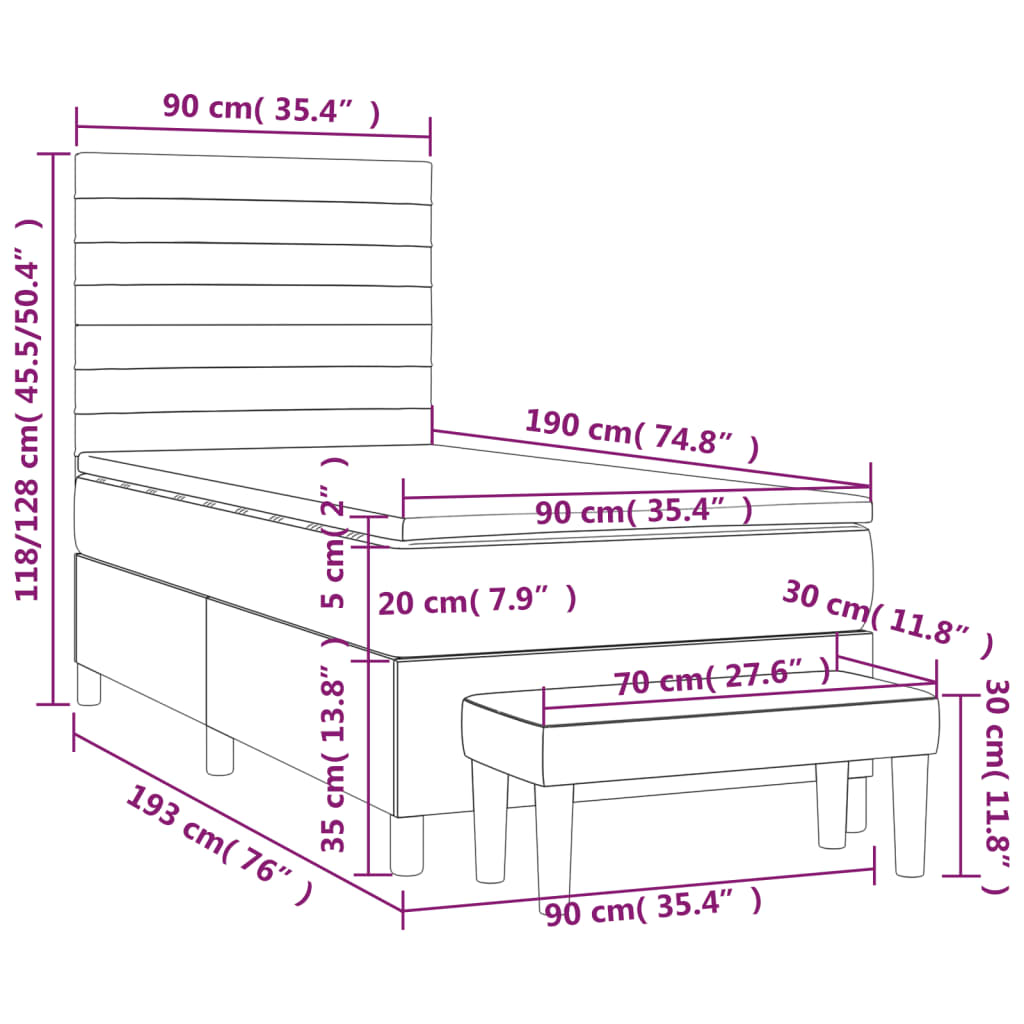 Box Spring Bed with Mattress Cream 90 x 190 cm Fabric