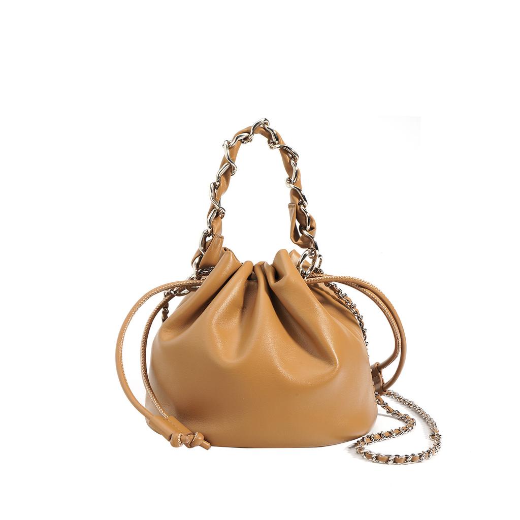 Versatile Messenger Bucket Bag New Small Leather Chain Shoulder Bag Portable Drawstring Women