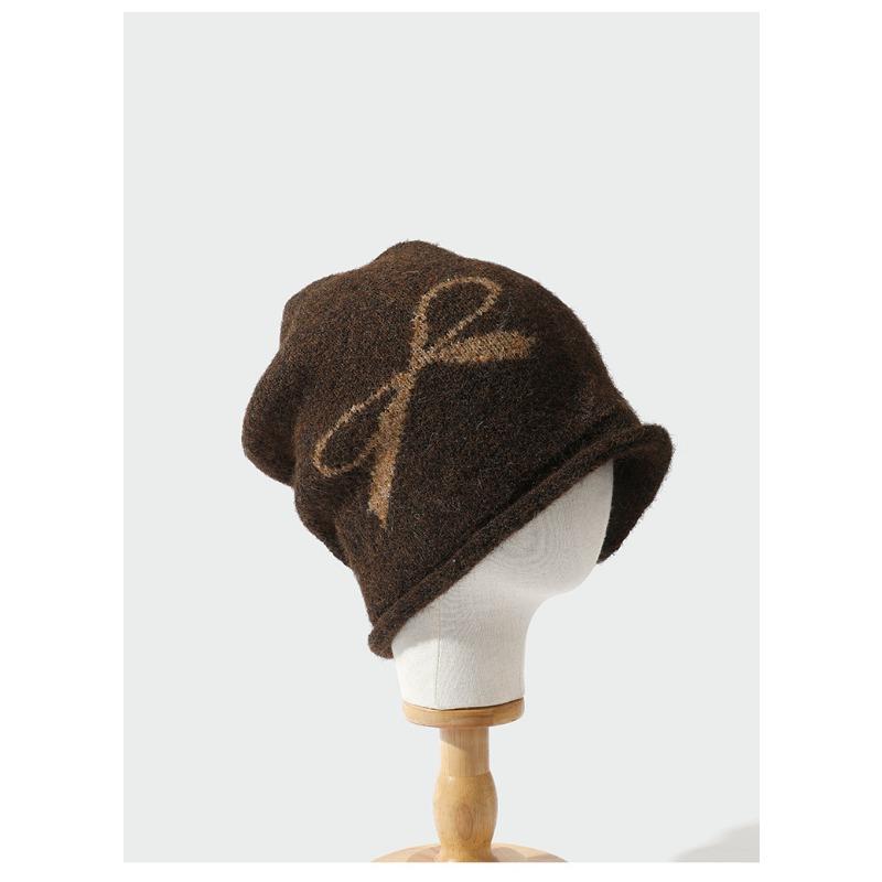 Women S Knitted Beanie Hat With Bow For Autumn Winter Warmth Cover Face
