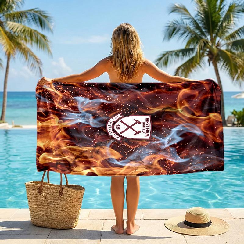 West Ham United Fußball Strandtuch Weiches Mikrofaser Sommerhandtuch Schnelltrocknend Saugfähiges Handtuch für Strand Schwimmbad Reisen