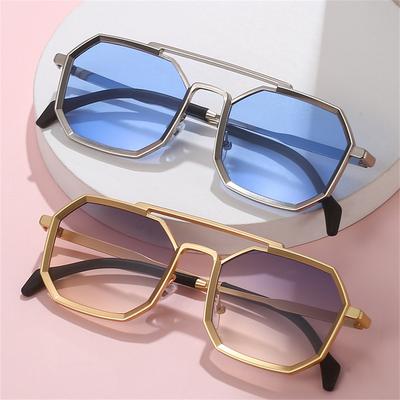 Retro Large Frame UV Protection Fashion Metal Sunglasses Sunglasses for Men/Women Square Sunglasses Polygon Sun Glasses