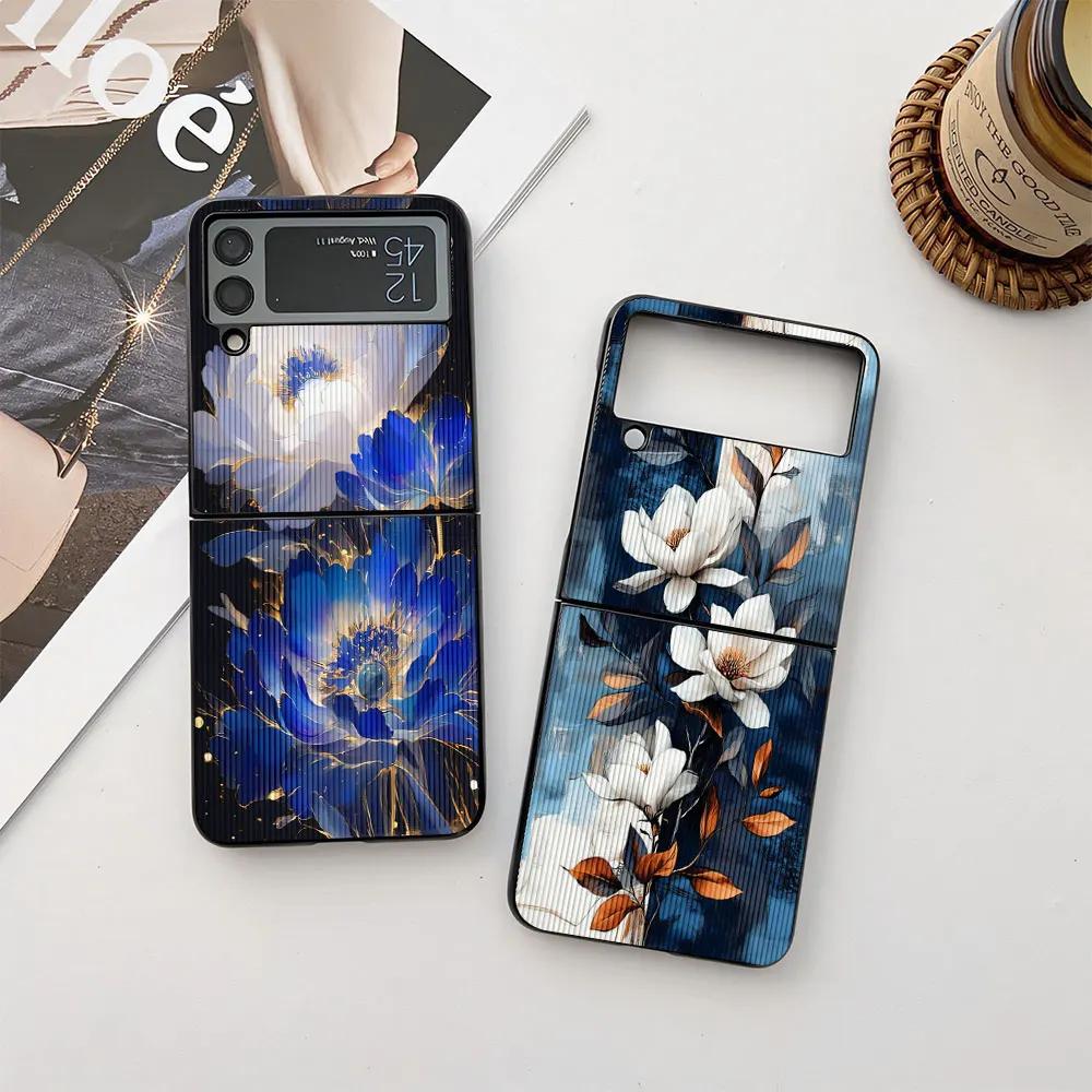 Case For Samsung Galaxy Z Flip 6 5 4 3 Phone Case Flower Butterfly Leather-Grain Shockproof Cover For Galaxy Z Flip6 Flip4 Flip5