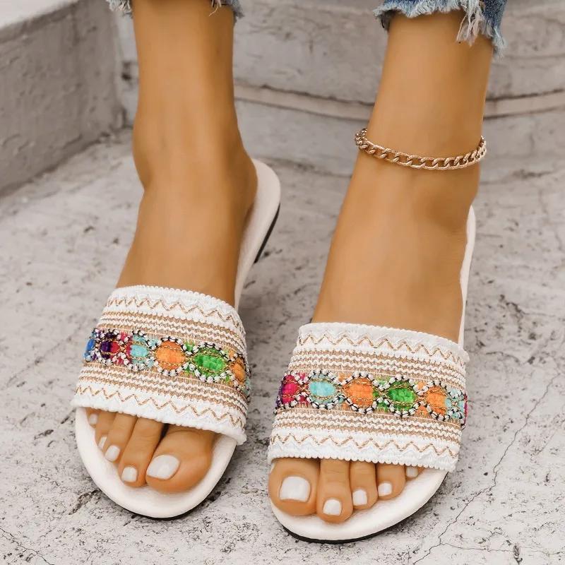 2024 Brand Women's Shoes Basic Women's Slippers Fashion Color Matching Daily Slippers Women New Peep Toe Plus Size Flat Slippers