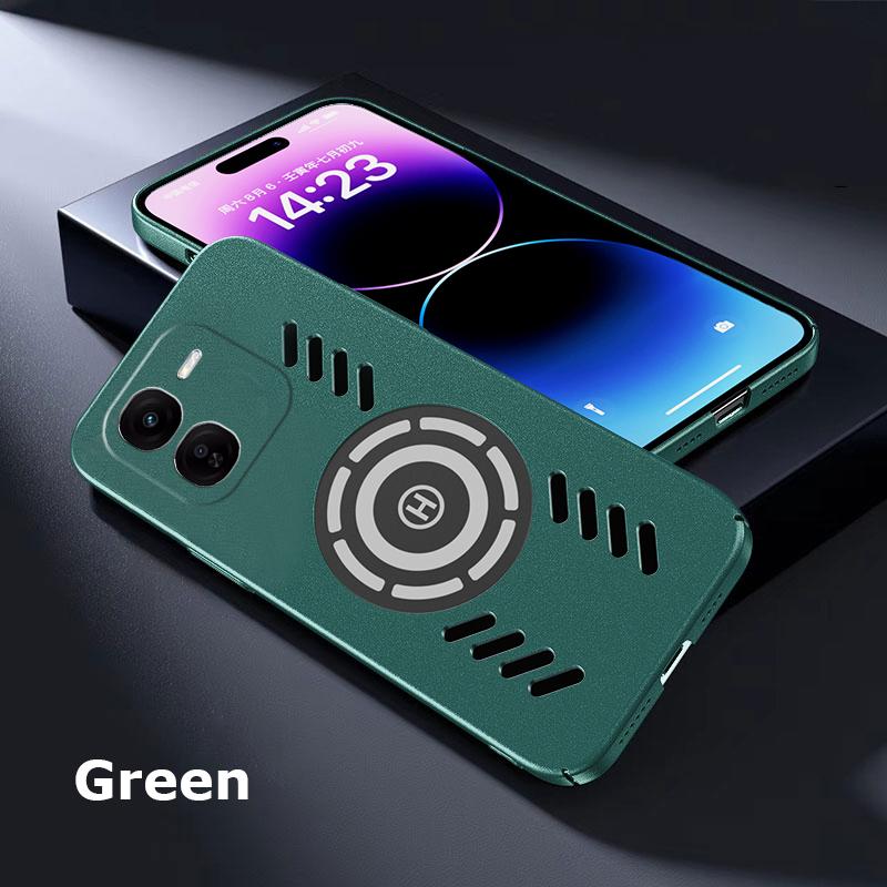 

Для vivo iQOO Z9 Z9X Turbo Rock Sand Ice Магнитный рассеиватель тепла матовый чехол для ПК с защитой от отпечатков пальцев дышащий охлаждающий чехол в виде ракушки iQOO Z9 6.78 зелёный