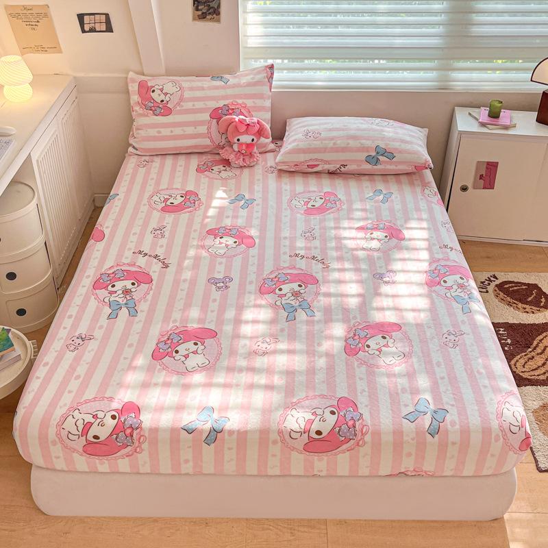 3D Pattern K-Kuromi Soft Bedding Fitted Sheet Deep Pocket 30Cm Cartoon H-Hello Kitty Fitted Sheets Fade Resistant Multiple Sizes