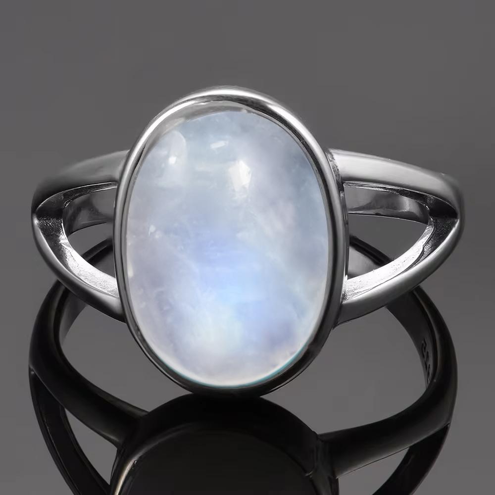Vintage 925 Sterling Silver Natural Moonstone Rings Bohemia Oval Shape Retro Ring Gifts Fine Jewelry for Women Men