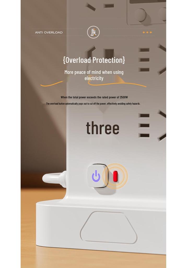 Multi-functional Vertical USB Power Strip with Night Light