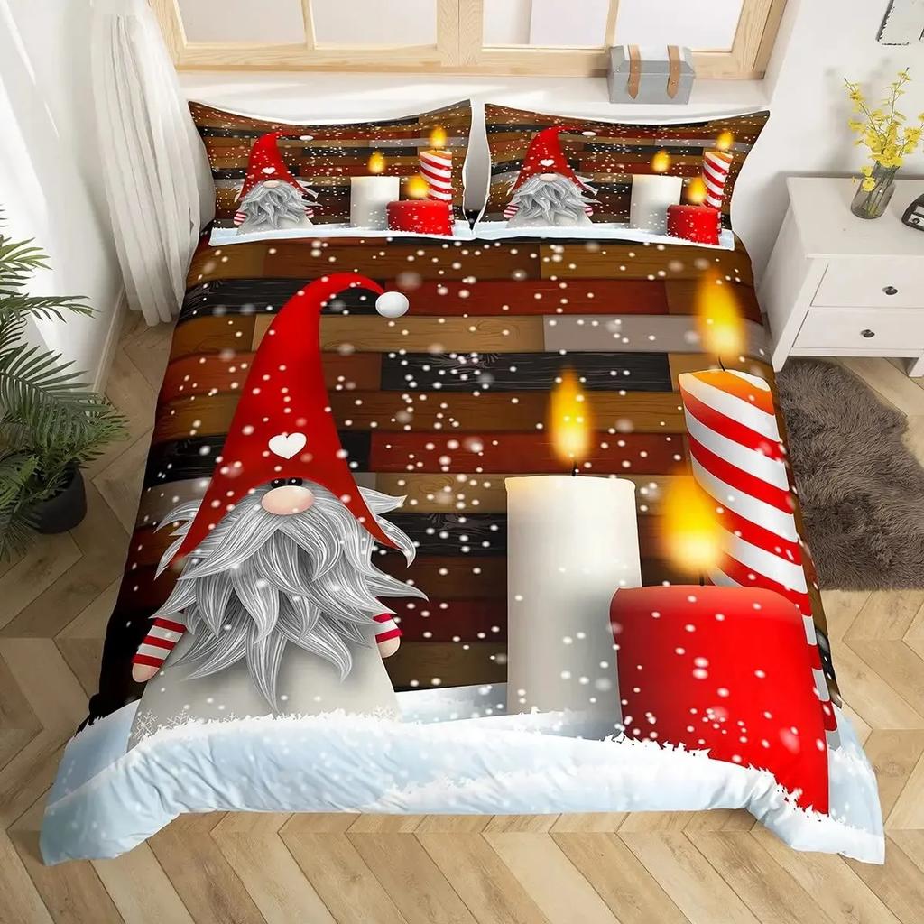 Weihnachtswichtel Bettbezug-Set Weihnachtsmann Weihnachten Bettdeckenbezug Frohe Weihnachten Bettwäschesets Winter Schnee Feiertag Steppdeckenbezug