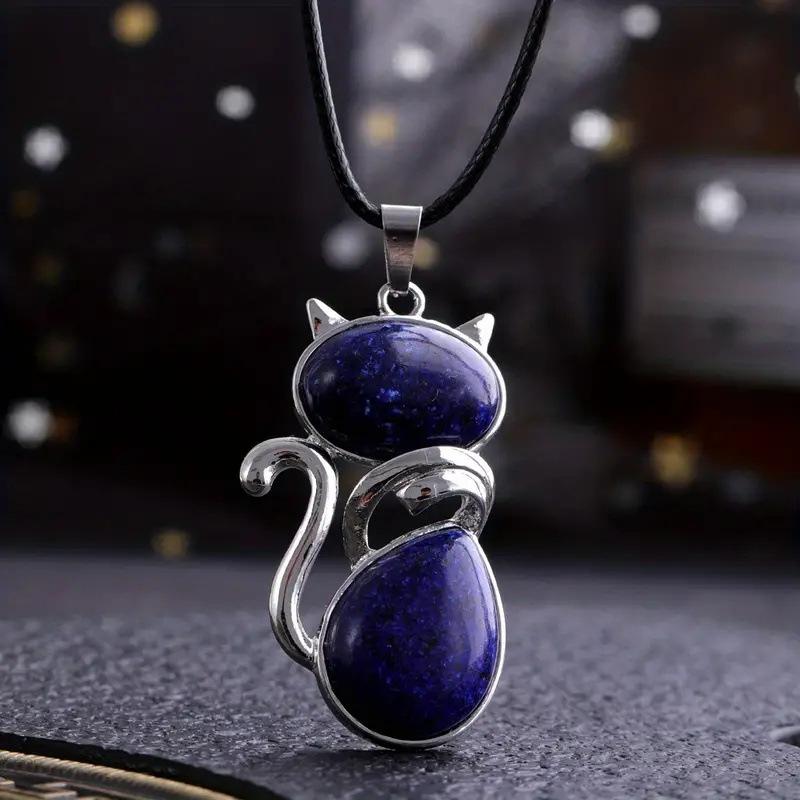 Natural Crystal Pendant, Cat Shaped, Inlaid with Amethyst, Pendant Necklace, Jewelry, Accessories, Etc