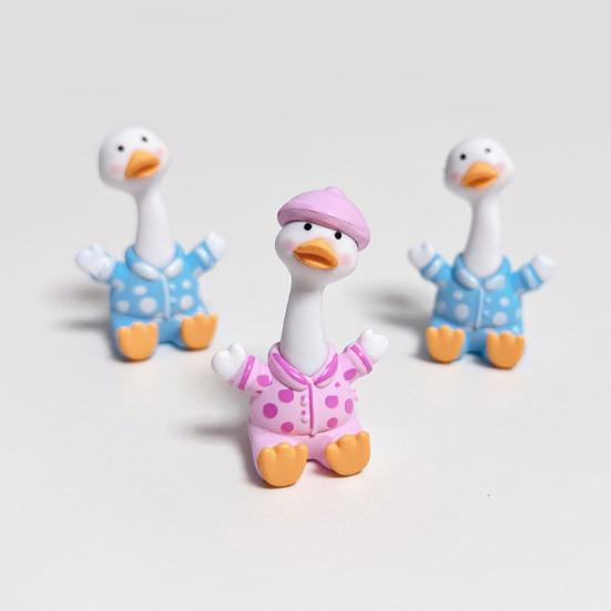 PVC Duck Figurine 4Pcs Mini Cartoon Figurines, Cute Polka-dot Pajamas Statues, Miniature Figures Macaron Animal Ornaments for Car Console Desktop