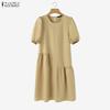 ZANZEA Women Casual Round Neck Short Sleeve Dress