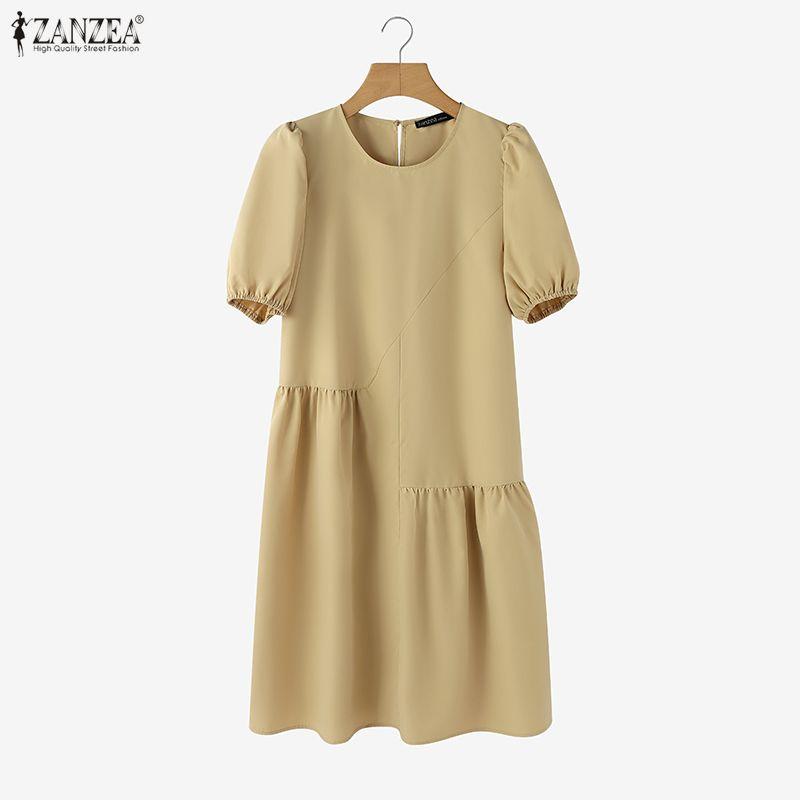 ZANZEA Women Casual Round Neck Short Sleeve Dress