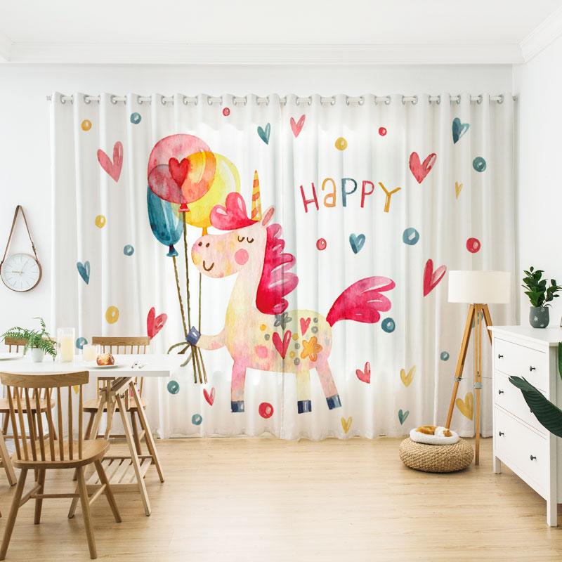 2024 The Whole House Custom Children's Cartoon Pink Princess Style Rrainbow Home Curtain Little Girl Bedroom Semi-blackout Drape