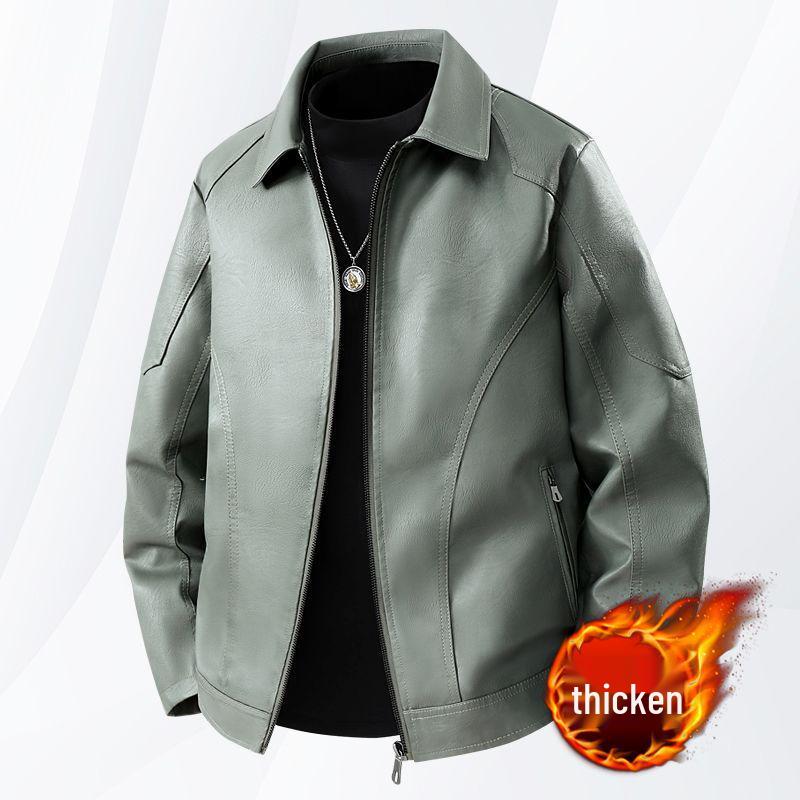 Men's Slim Fit Leather Jacket - Autumn/Winter Casual Lapel Coat with Plus Velvet and Thick Lining