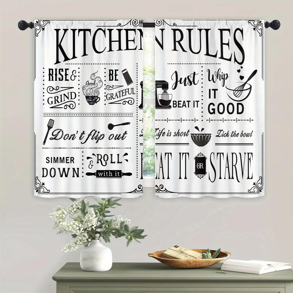 2pcs Farmhouse Kitchen Curtains Rustic Country Fork Knife Vintage Window Treatment For Kitchen Bedroom Cafe Living Room Home Dec