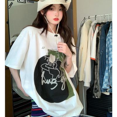 American Vintage Funny Print High Street White Short Sleeved T-shirts for Women's 2025 Summer Casual Loose T Shirt Harajuku Streetwear Tshirt Y2k Tops