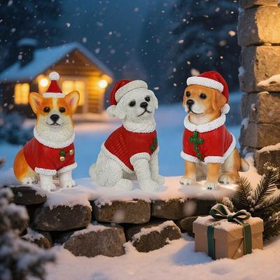 Realistic Dog Figurine Resin Puppy Animal Statue Christmas Decoration Lifelike Labrador Bichon Corgi Model for Indoor Outdoor Home Decor
