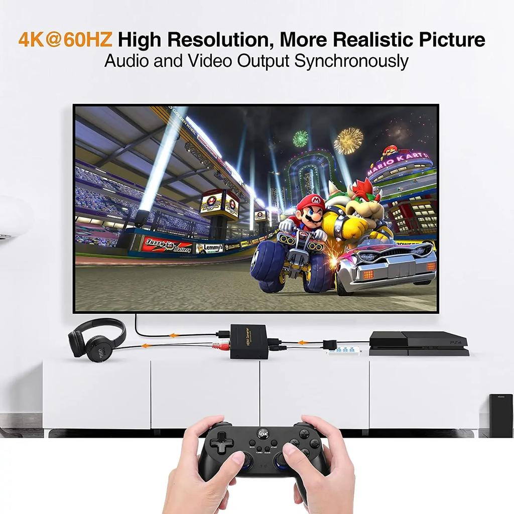 FX323 EU Plug HDMI-Compatible Audio Extractor Converter HD+ Audio ( SPDIF + RCA L/R Stereo ) for Fire Stick Xbox PS5 Support 3D HDCP2.2 18Gpbs