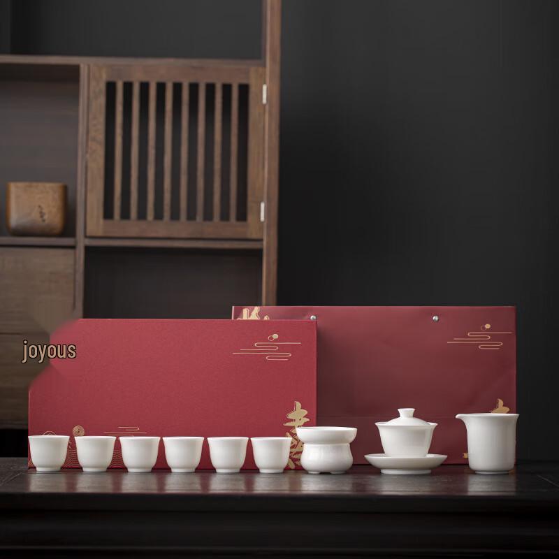 Mutton Fat Jade White Porcelain Business Tea Set Small Gaiwan Zen Cup Fair Cup Set
