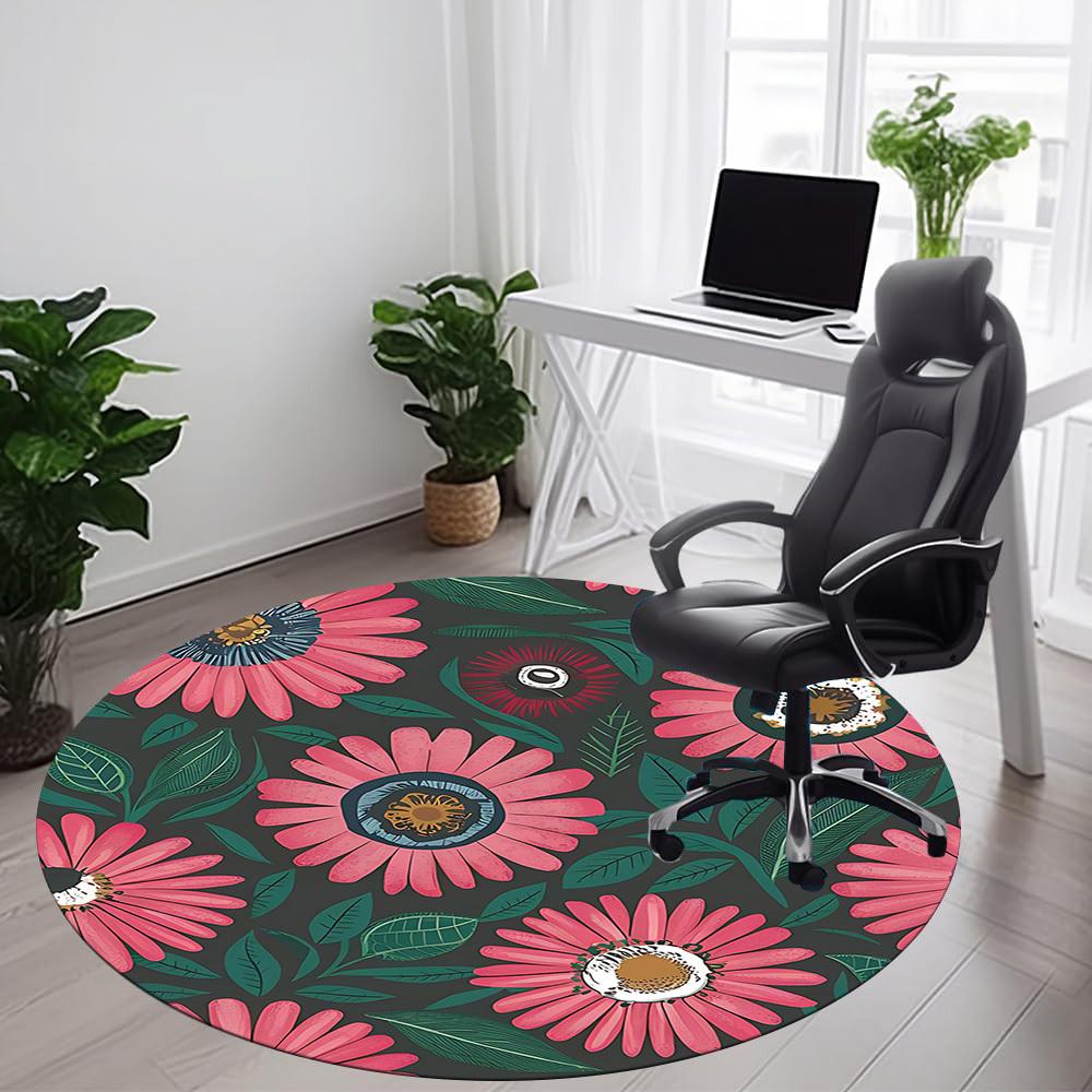

1PC Floral Pattern Office Round Area Rug, Indoor Mat Suitable For Office, Under Office Chairs Bedroom Living Room Home Decor, Room Deco 232 80cm by 80cm
