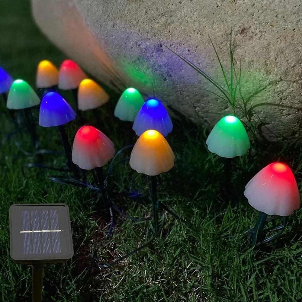 Solar Powered LED Mushroom String Lights for Outdoor Garden Patio Terra Path Fairy Landscape Lighting