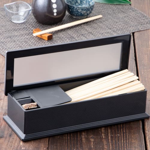 Strix Design Chopstick Case, Made In Japan, Black, with Cover and Toothpick Case, Fits Chopsticks Up To 23cm Long, Easy Access, Fingerprint Resistant,