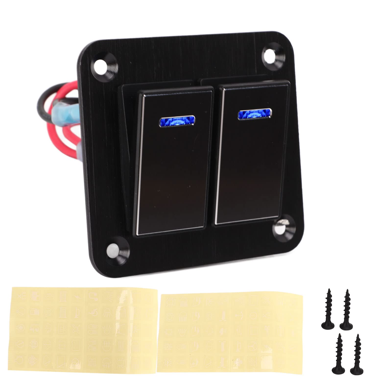 

Dual-Gang Marine Rocker Switch Panel, Waterproof, Boat Switch, Blue Backlight, 12V-24V DC, Aluminum Alloy Material, 20A Rated Current