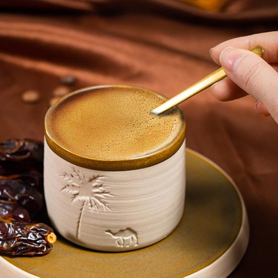 Midden-Oosterse Koffiemok Rustieke Keramische Mok met Artistiek Patroon Lekkagebestendig Ergonomische Greep Drinkbeker voor Hete Koffie En Hete Chocolade