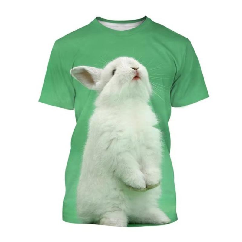 Cute Rabbit 3D Print T-shirt Men's O-Neck T Shirts Casual Short Sleeve Oversized Harajuku Streetwear Tees Tops Kids Clothing